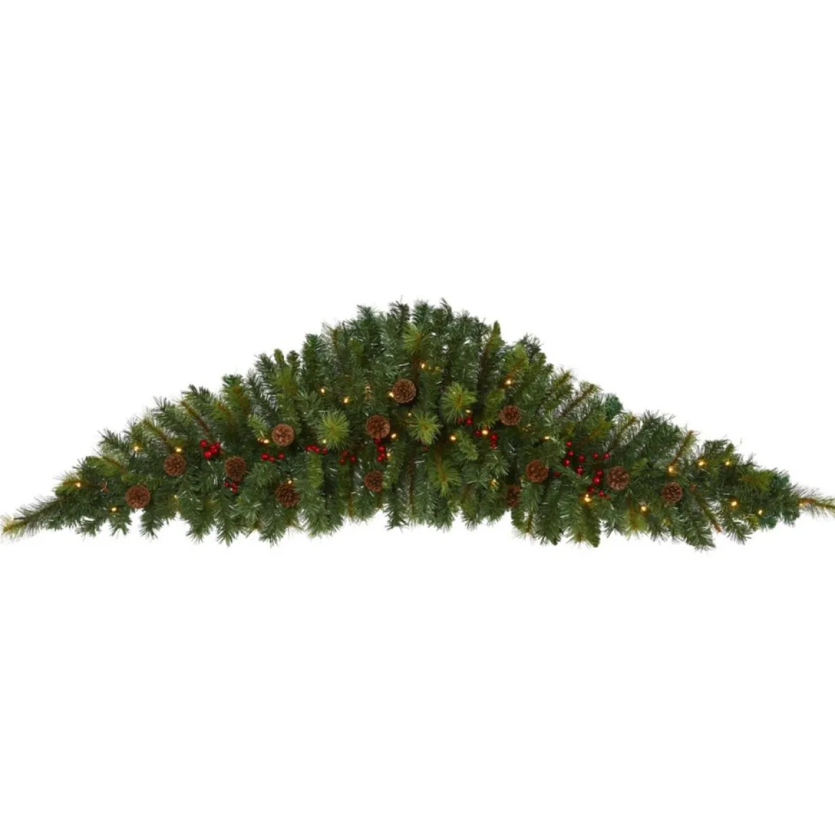 Nearly Natural Wreaths, Garlands & More | 6' Artificial Christmas Swag With 50 Led Lights, Berries And Pine Cones