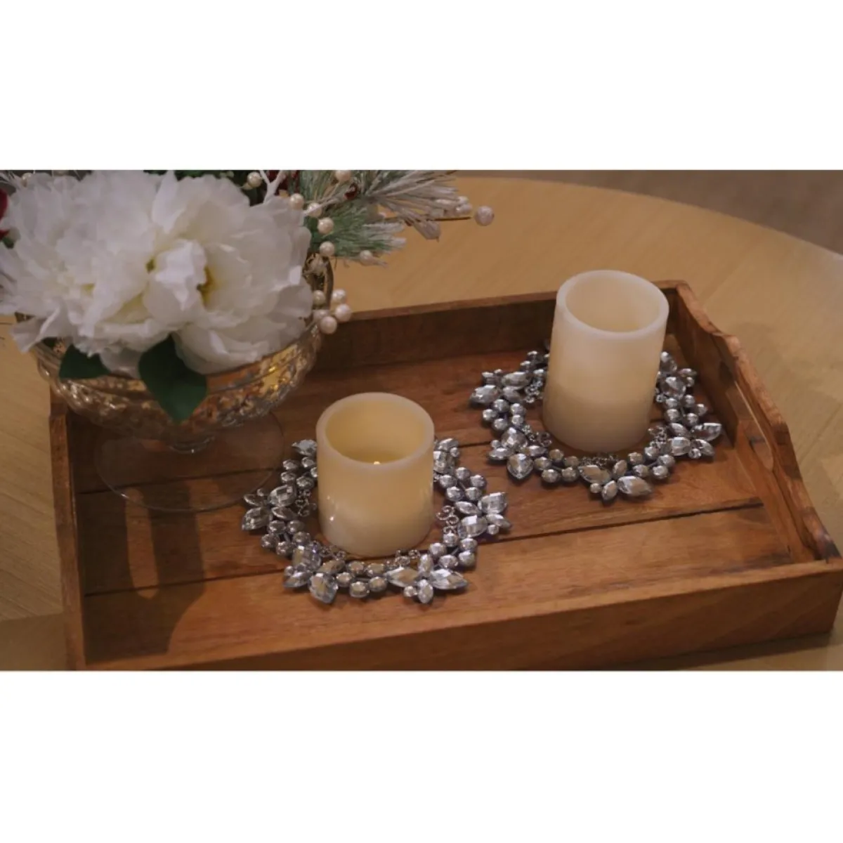 august & leo Indoor Decor | 7" Jeweled Wreath Candle Rings - Set Of 2
