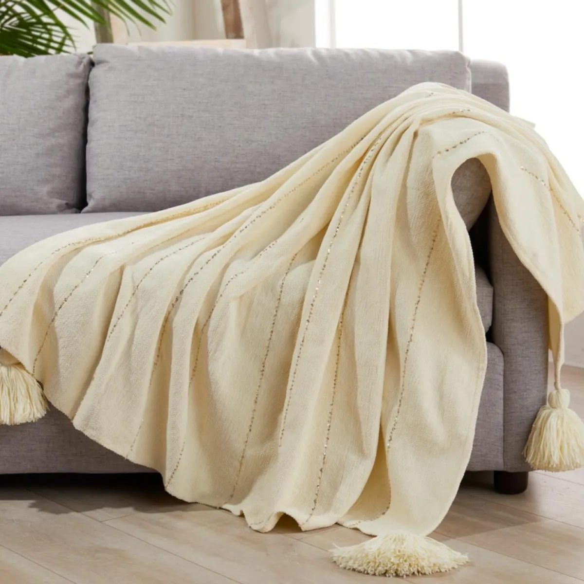 august & leo Holiday Textiles | Sequin Stripe Throw With Tassels