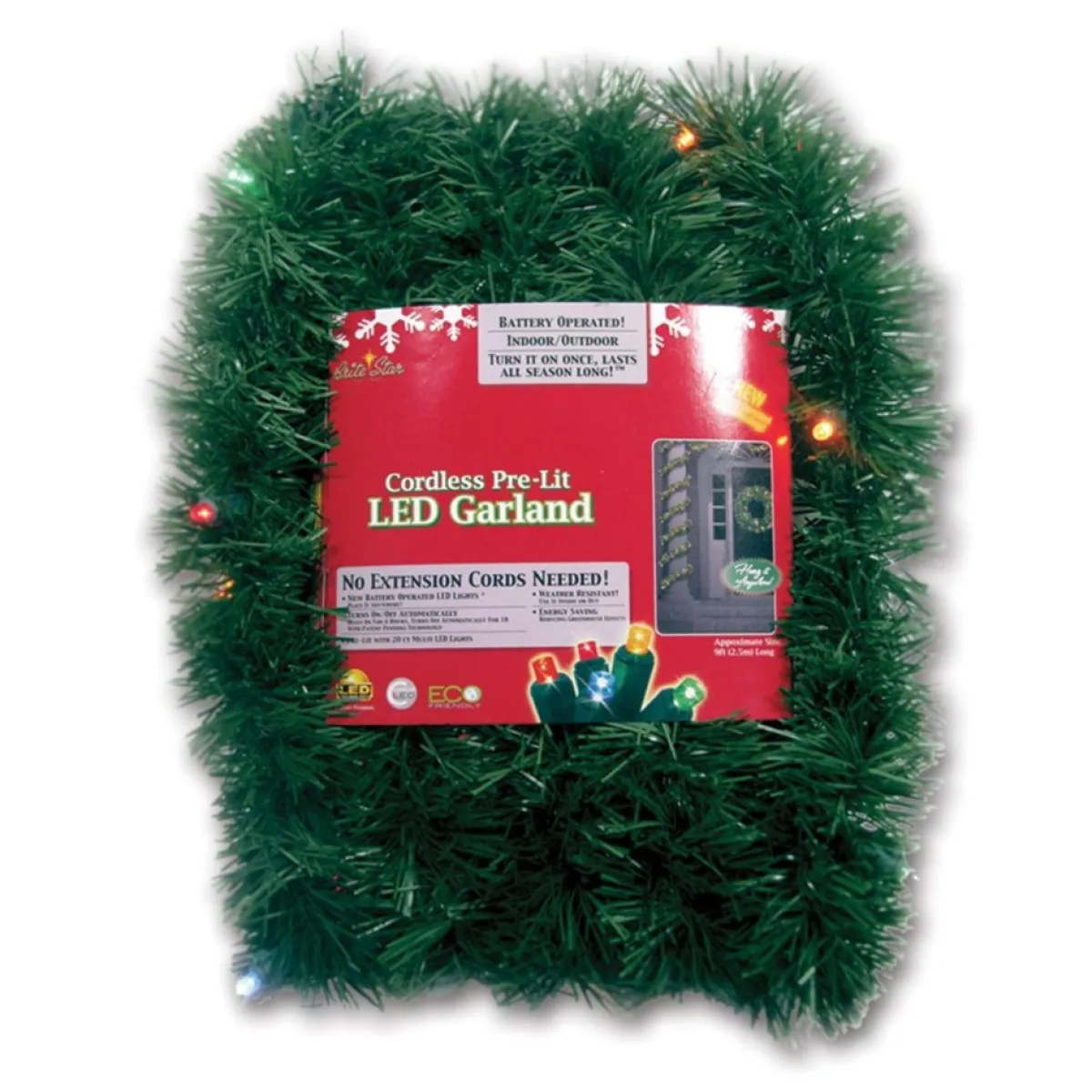 Brite Star Wreaths, Garlands & More | Battery-Operated 18' Multicolored 35-Led Pine Garland