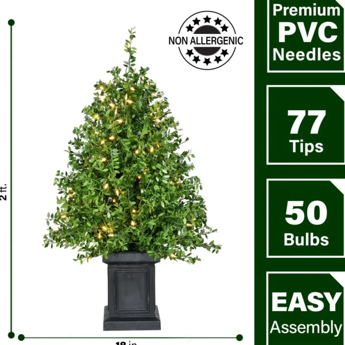 Fraser Hill Farm Outdoor Decor | Boxwood Porch Tree In Black Pot With Warm White Lights, Set Of 2