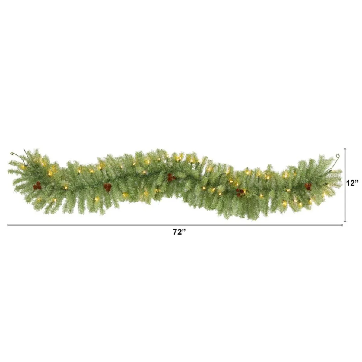 Nearly Natural Indoor Decor | 6' Christmas Pine Artificial Garland With 50 Warm White Led Lights And Pine Cones