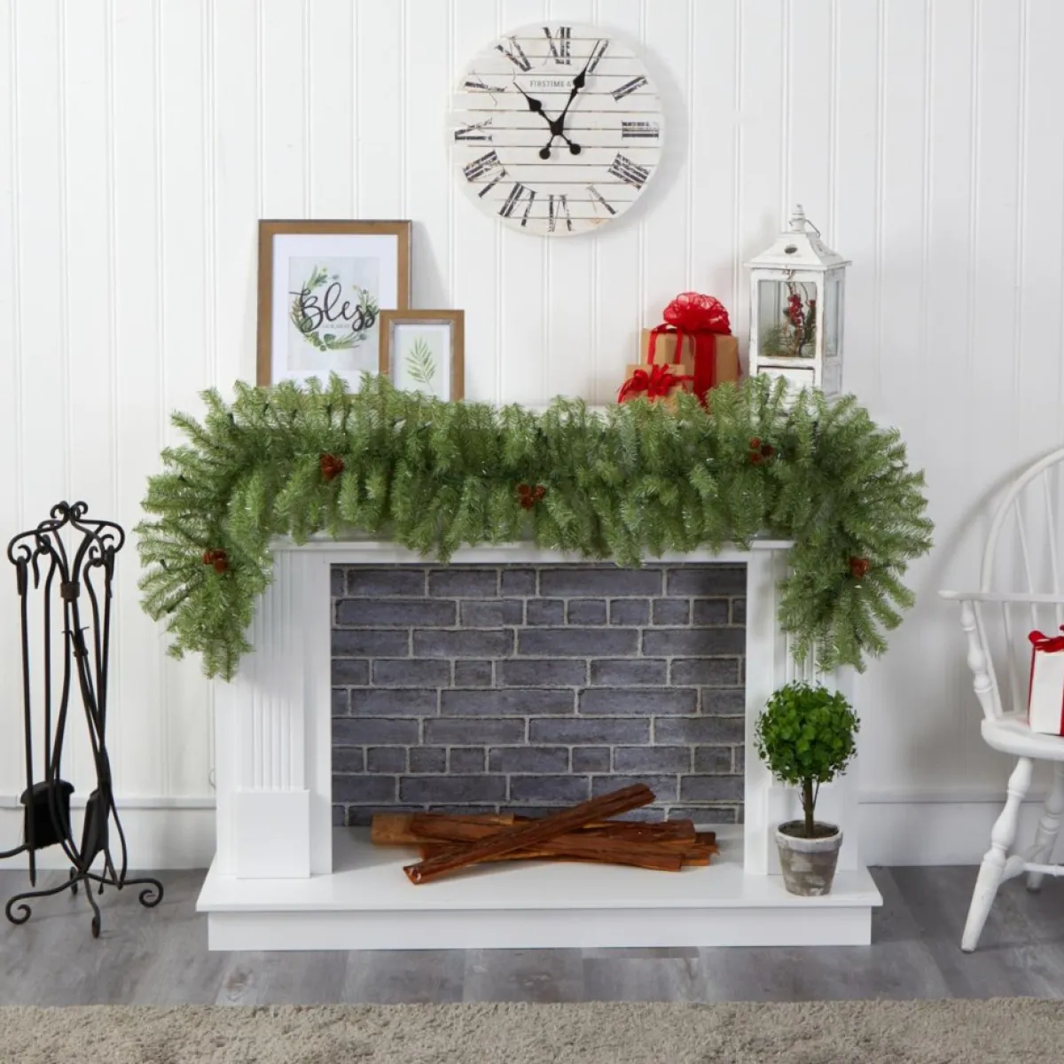 Nearly Natural Indoor Decor | 6' Christmas Pine Artificial Garland With 50 Warm White Led Lights And Pine Cones