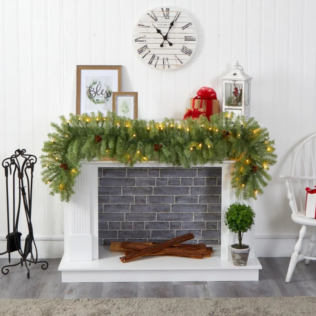 Nearly Natural Indoor Decor | 6' Christmas Pine Artificial Garland With 50 Warm White Led Lights And Pine Cones