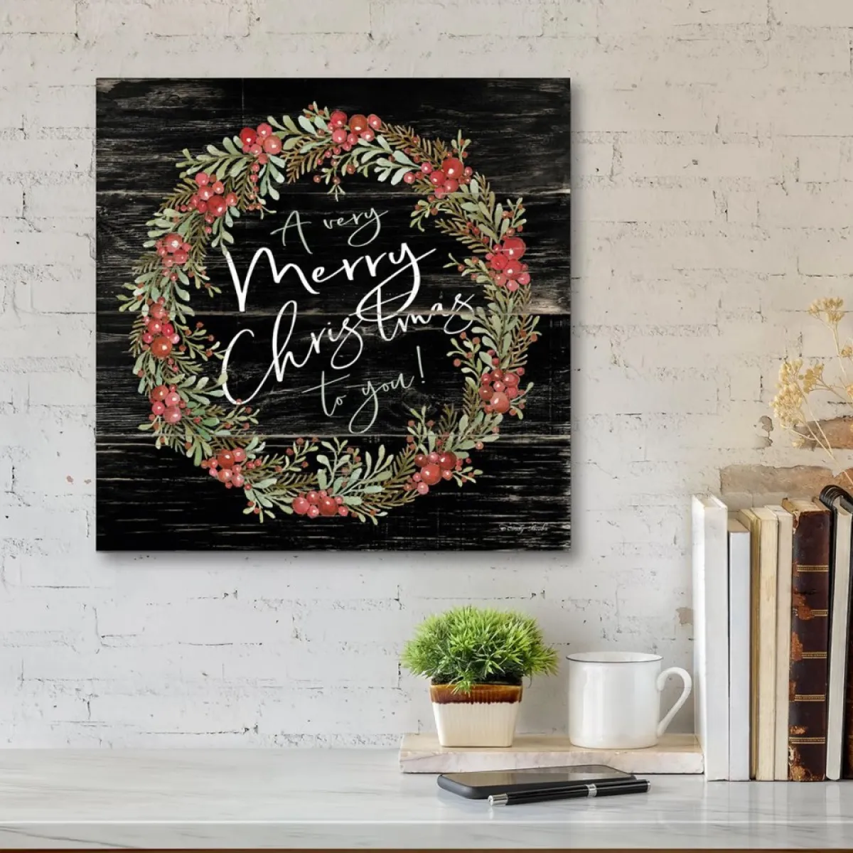 Courtside Market Indoor Decor | A Very Merry Christmas Wreath 14" X 14" Wood Art
