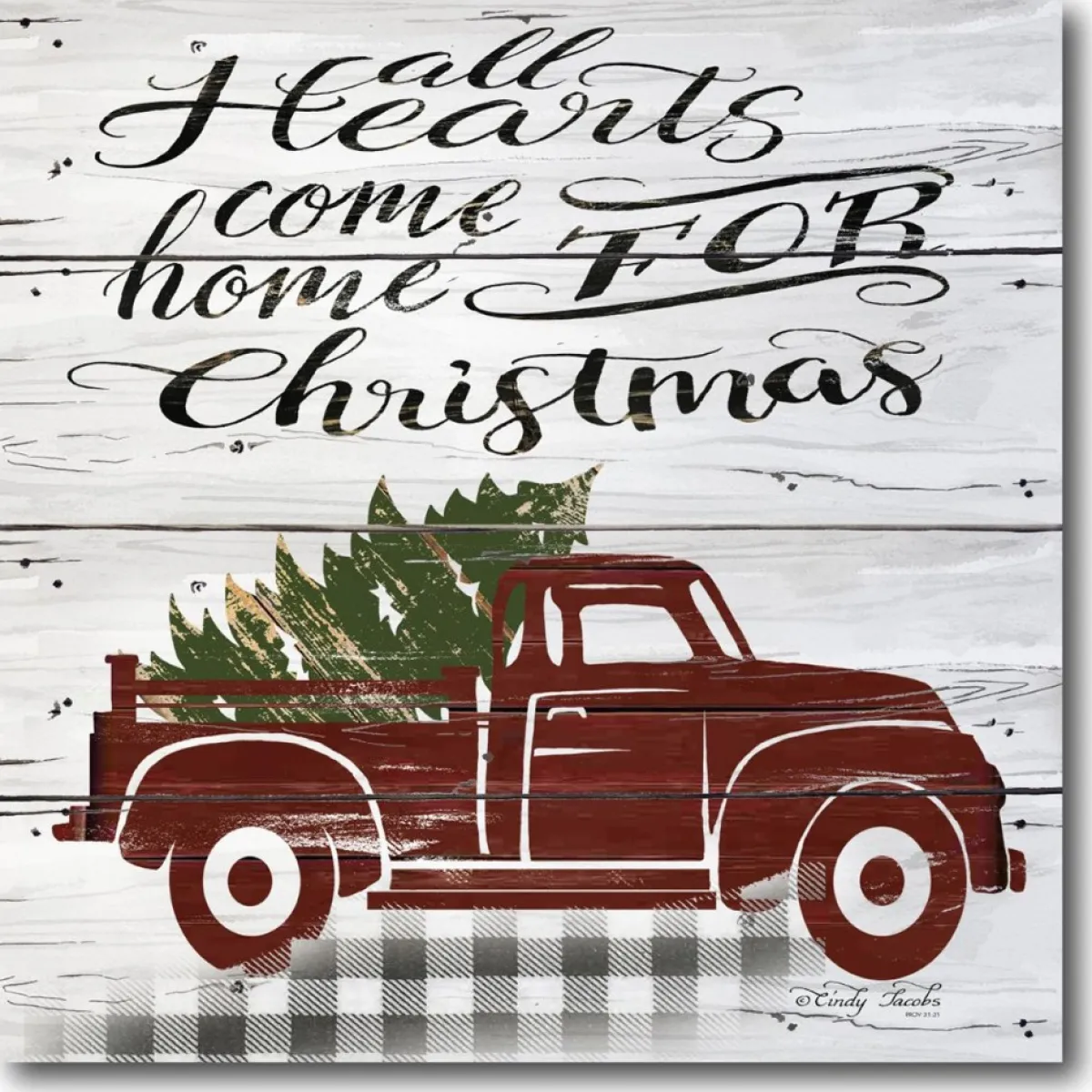 Courtside Market Indoor Decor | All Hearts Red Truck 14" X 14" Wood Art