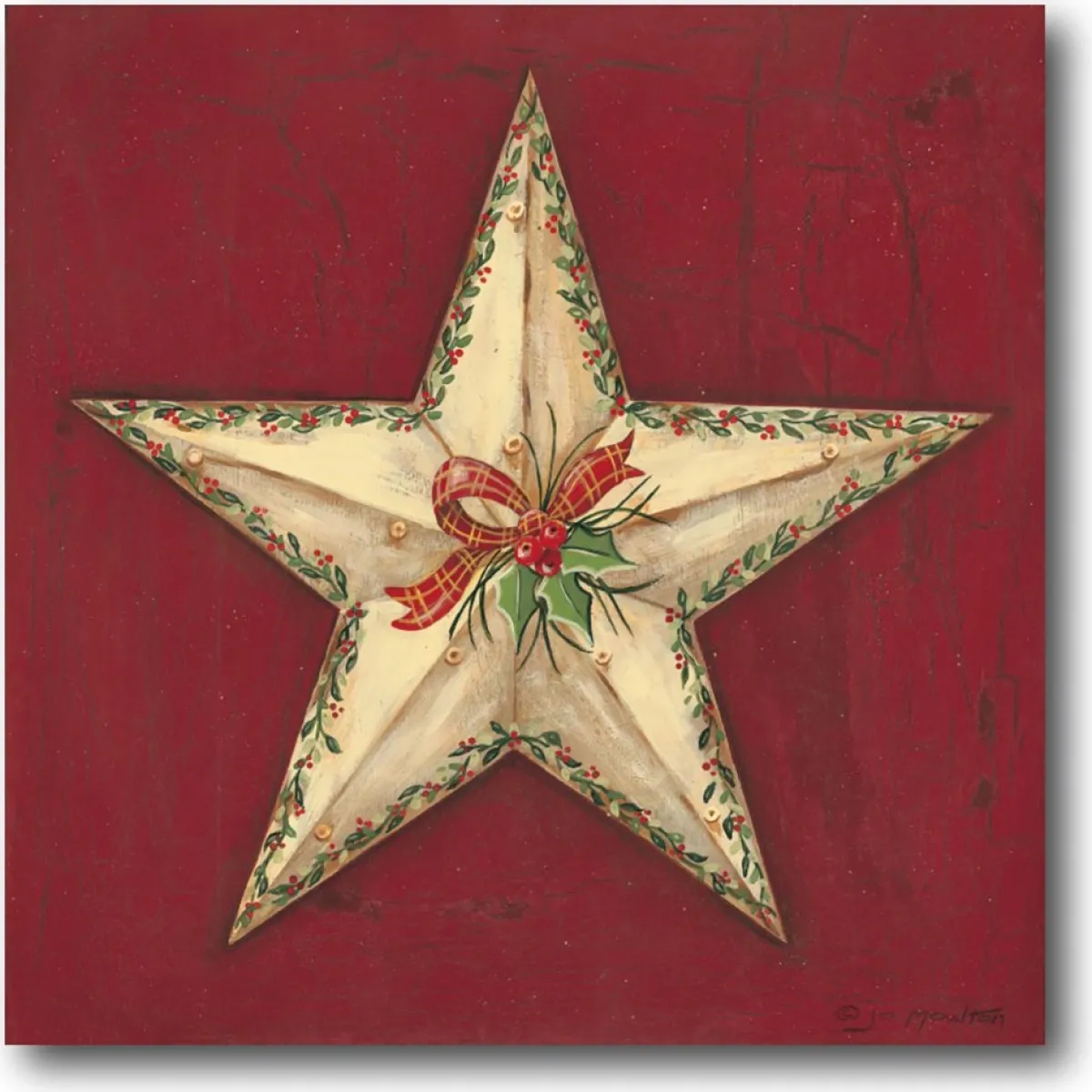 Courtside Market Indoor Decor | Brown Star With Holly 14" X 14" Wood Art