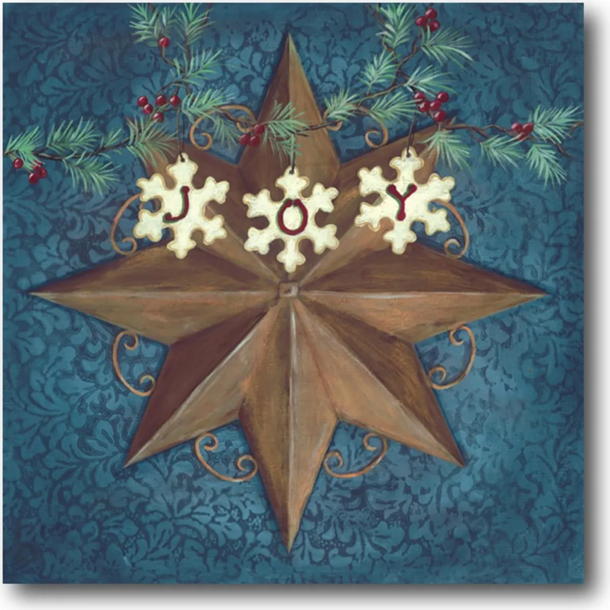 Courtside Market Indoor Decor | Brown Star With Snowflakes 14" X 14" Wood Art