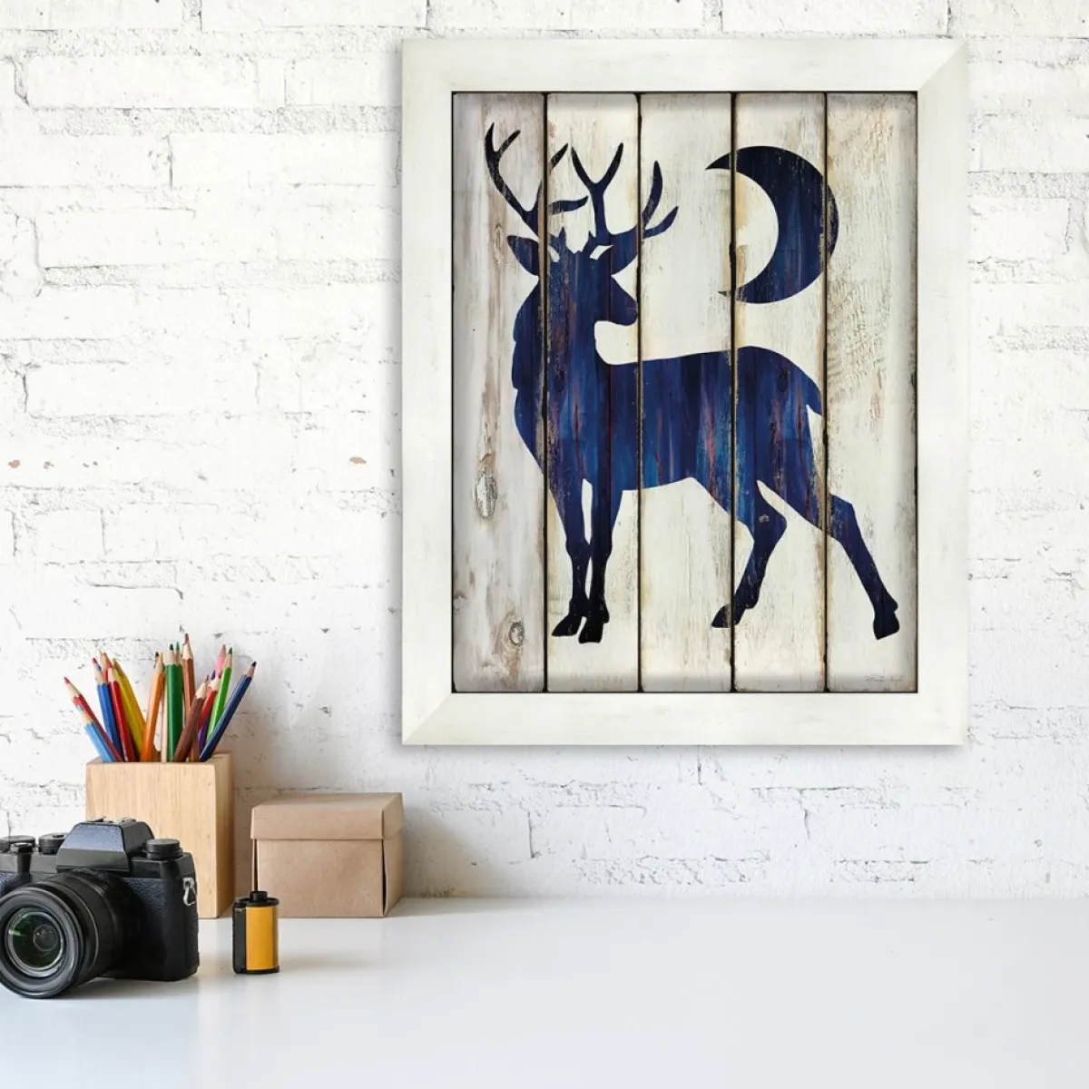 Courtside Market Indoor Decor | Buck And Moon 10.5" X 14" Wood Art - Navy Blue