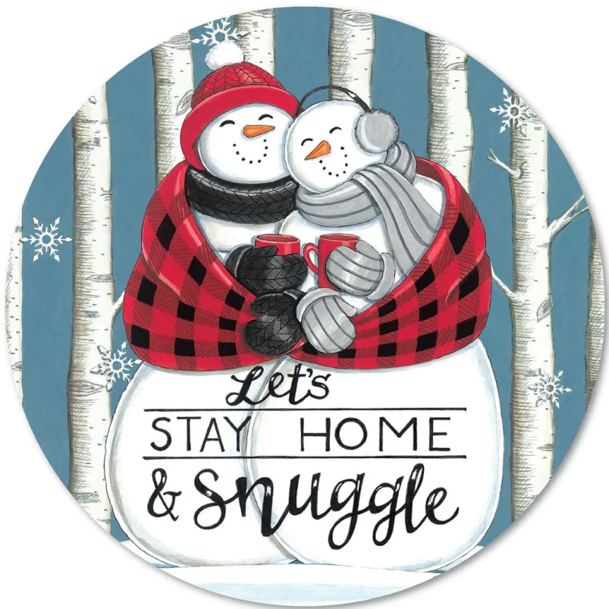 Courtside Market Indoor Decor | Buffalo Plaid Snowmen 12X12 Circular Wood Decor