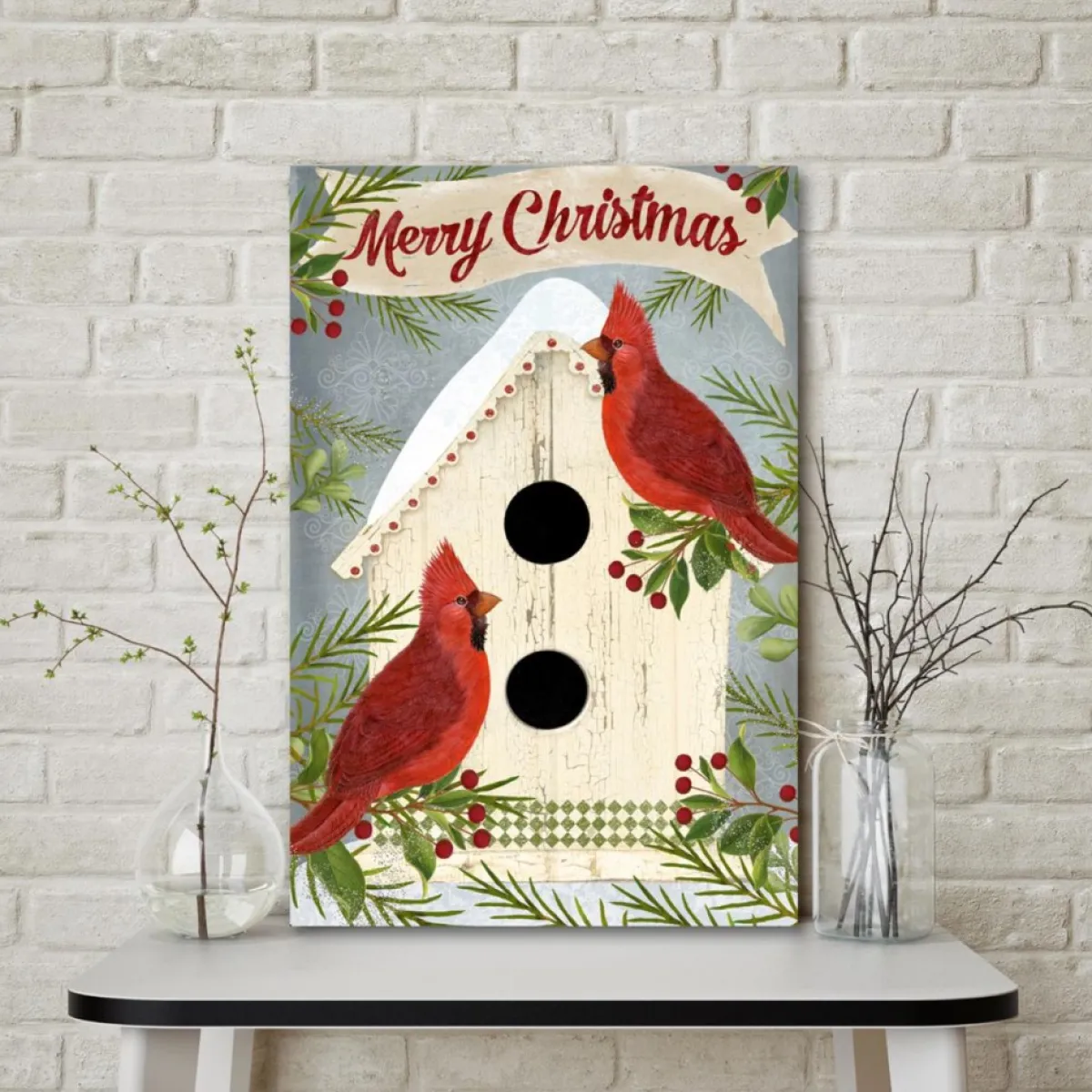 Courtside Market Indoor Decor | Canvas Wall Art - Cardinals Bird House, 16" X 20"