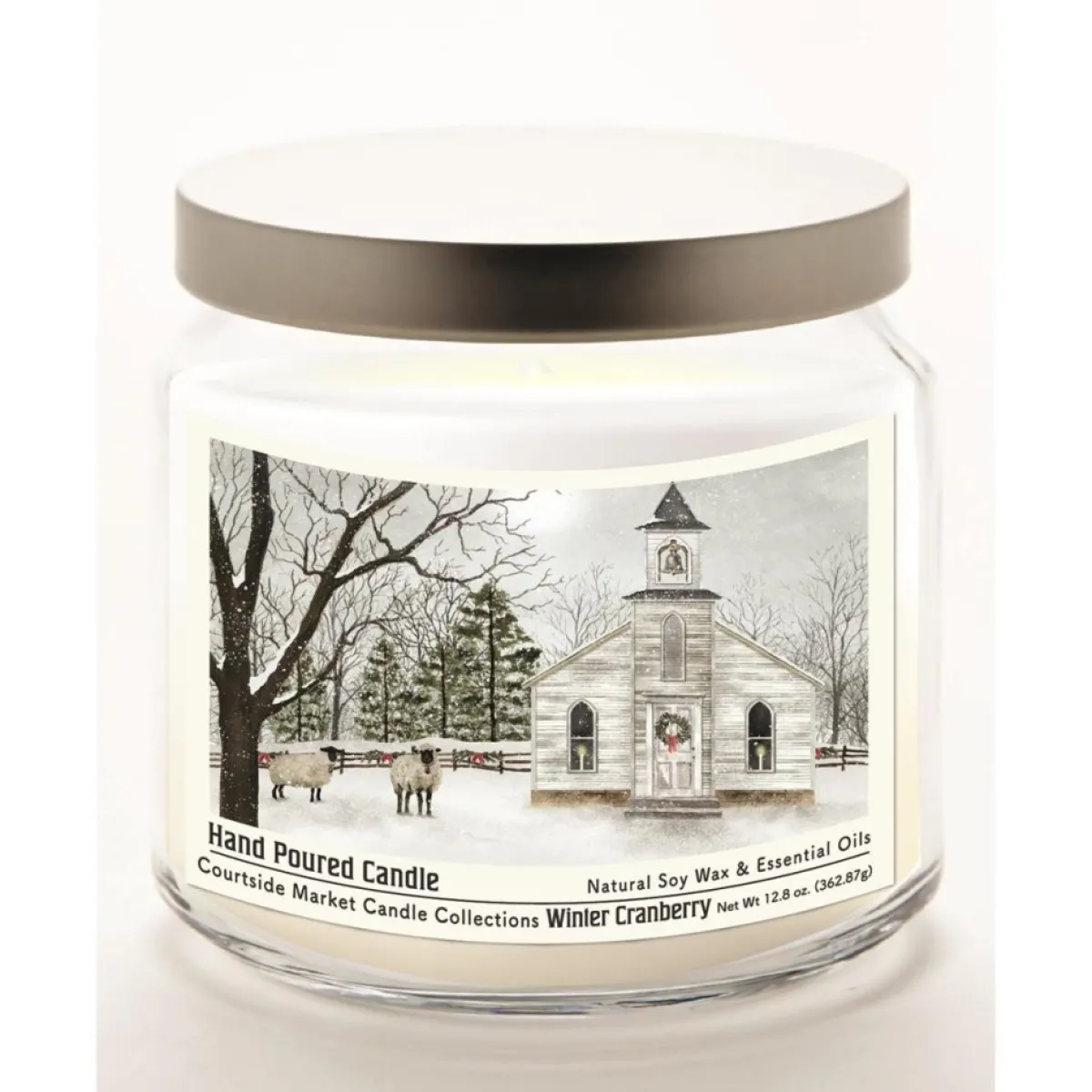 Courtside Market Candles | Christmas Chapel Infused Wax Candle With Silver Lid