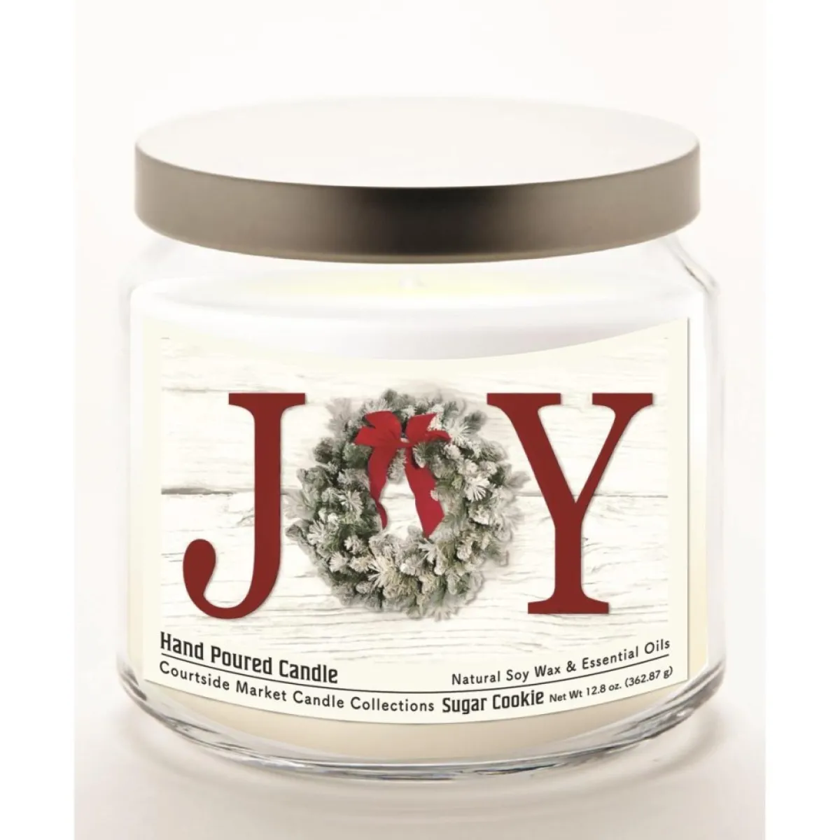 Courtside Market Candles | Christmas Joy Candle Glass Jar With Silver Lid