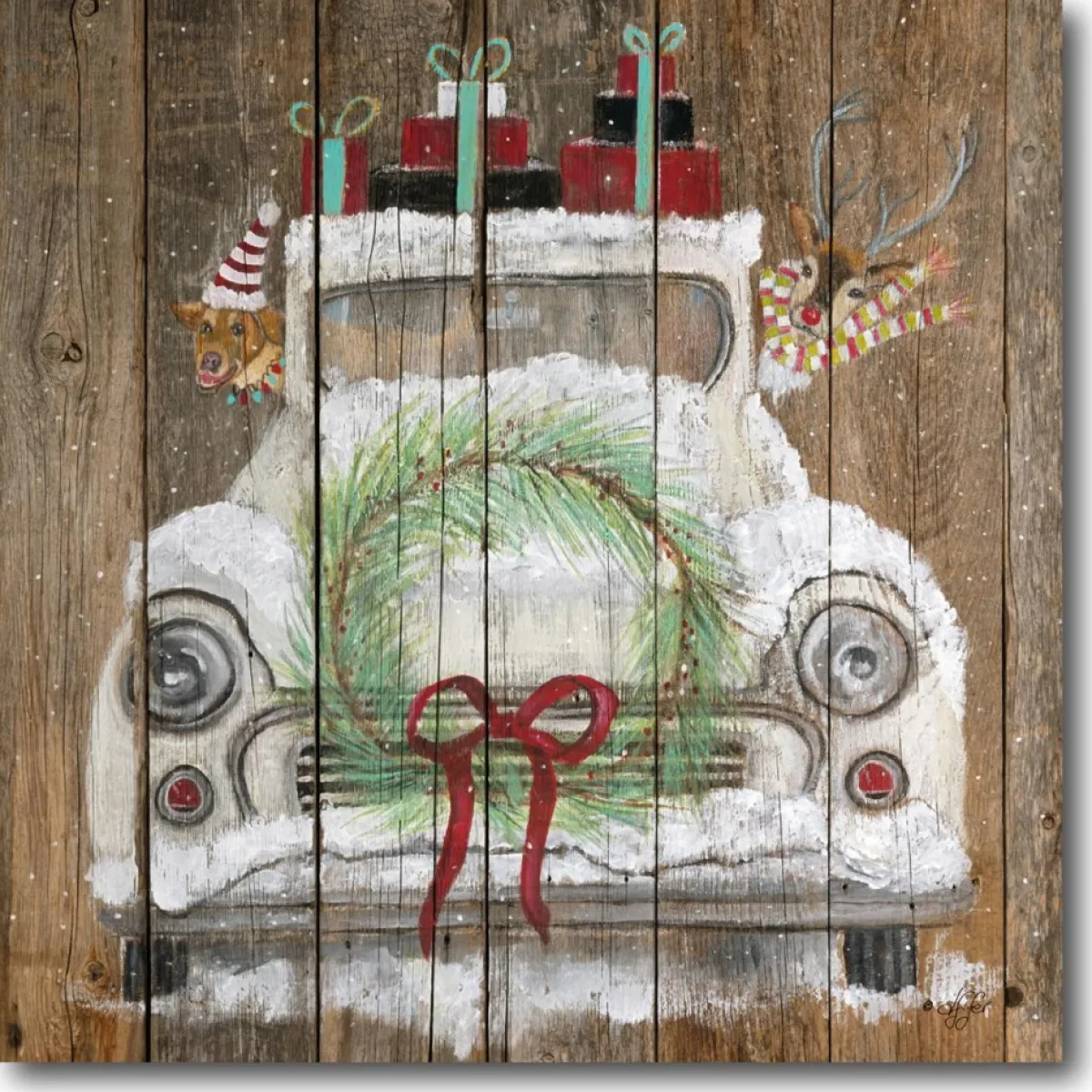 Courtside Market Indoor Decor | Christmas Truck 14" X 14" Wood Art