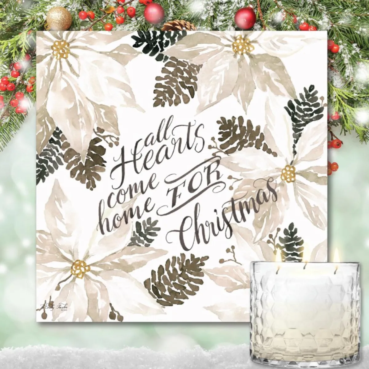 Courtside Market Candles | Come Home For Xmas Artboard & 13.5 Oz. 3-Wick Candle