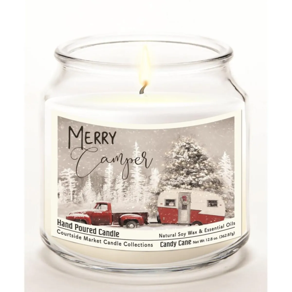 Courtside Market Candles | Merry Camper Infused Soy Candle In Glass Jar With Lid