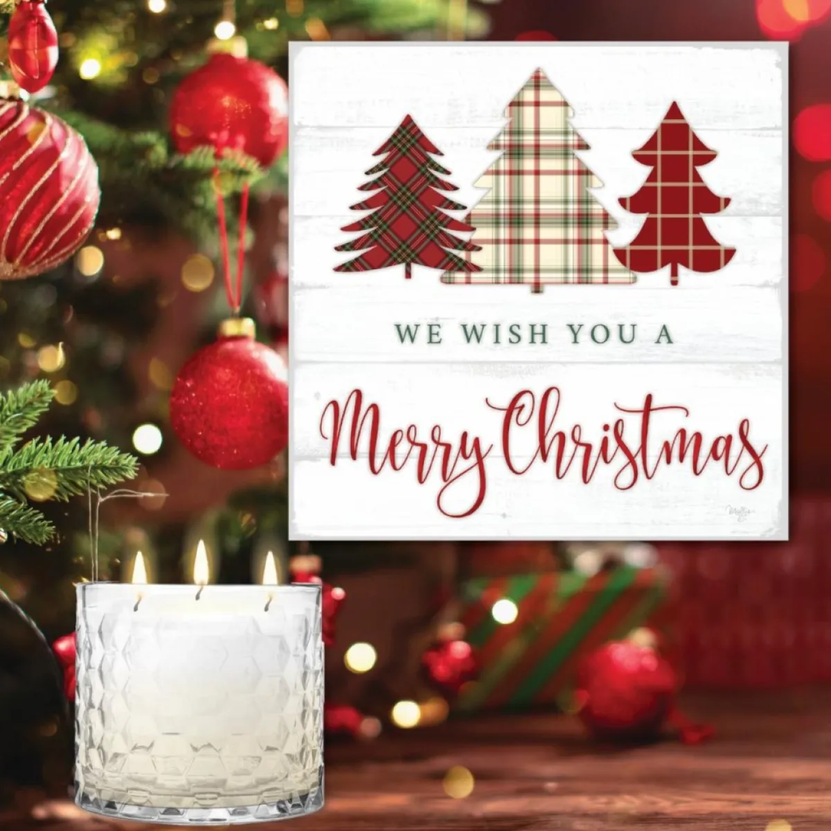 Courtside Market Candles | Merry Christmas Artboard & 13.5 Oz. 3-Wick Candle