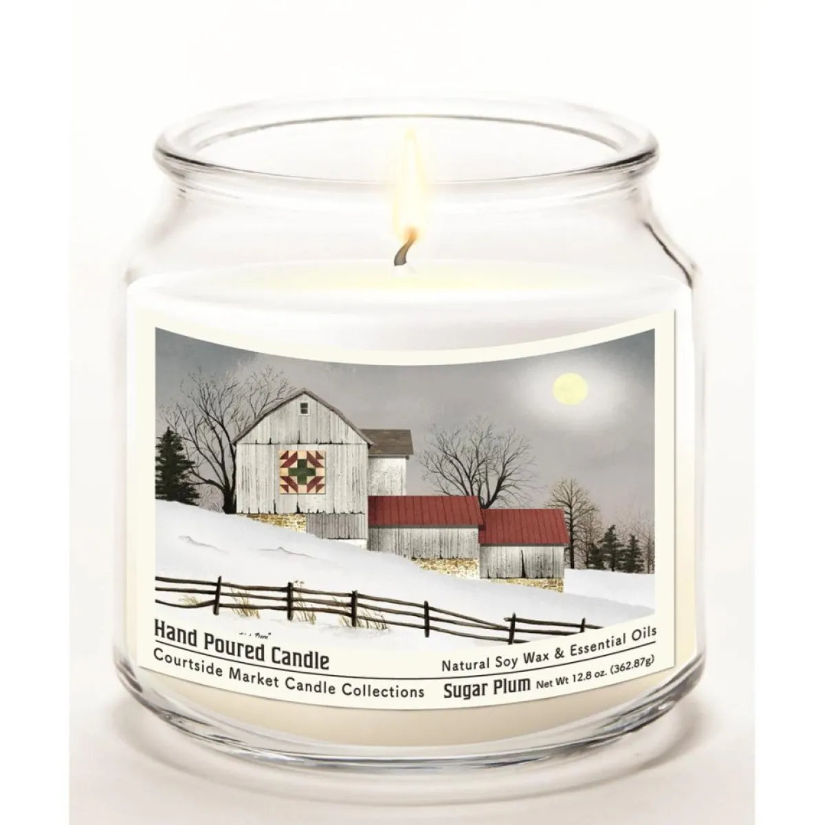 Courtside Market Candles | Quilted Barn Candle Glass Jar With Silver Lid
