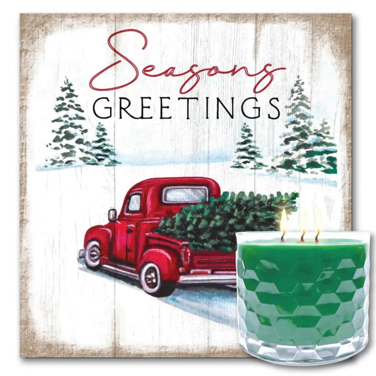 Courtside Market Candles | Season's Greetings Artboard & 13.5 Oz. 3-Wick Candle