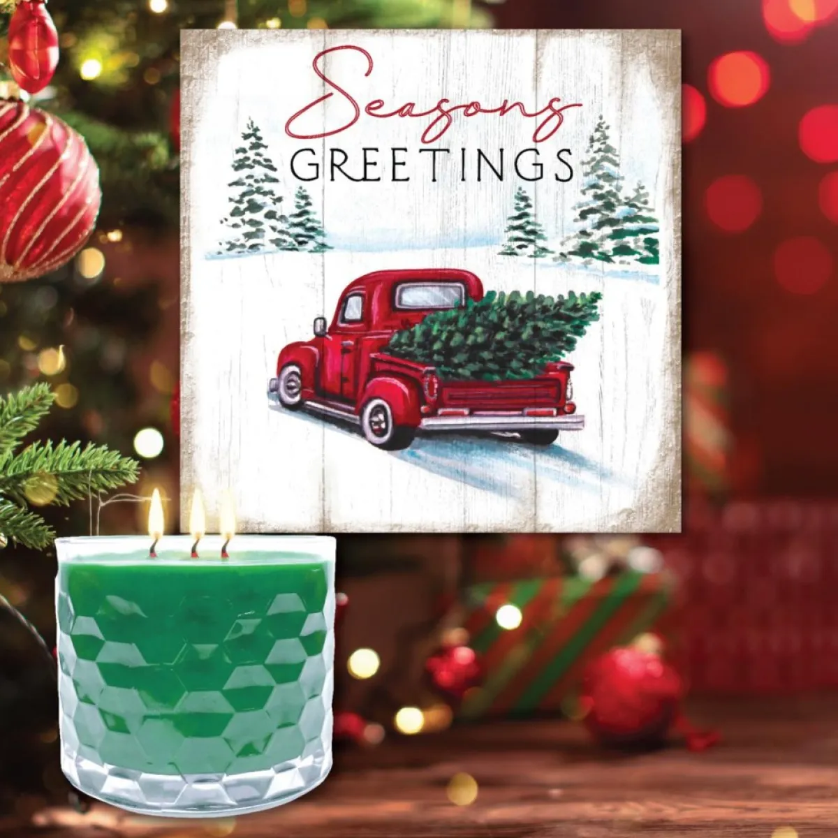 Courtside Market Candles | Season's Greetings Artboard & 13.5 Oz. 3-Wick Candle