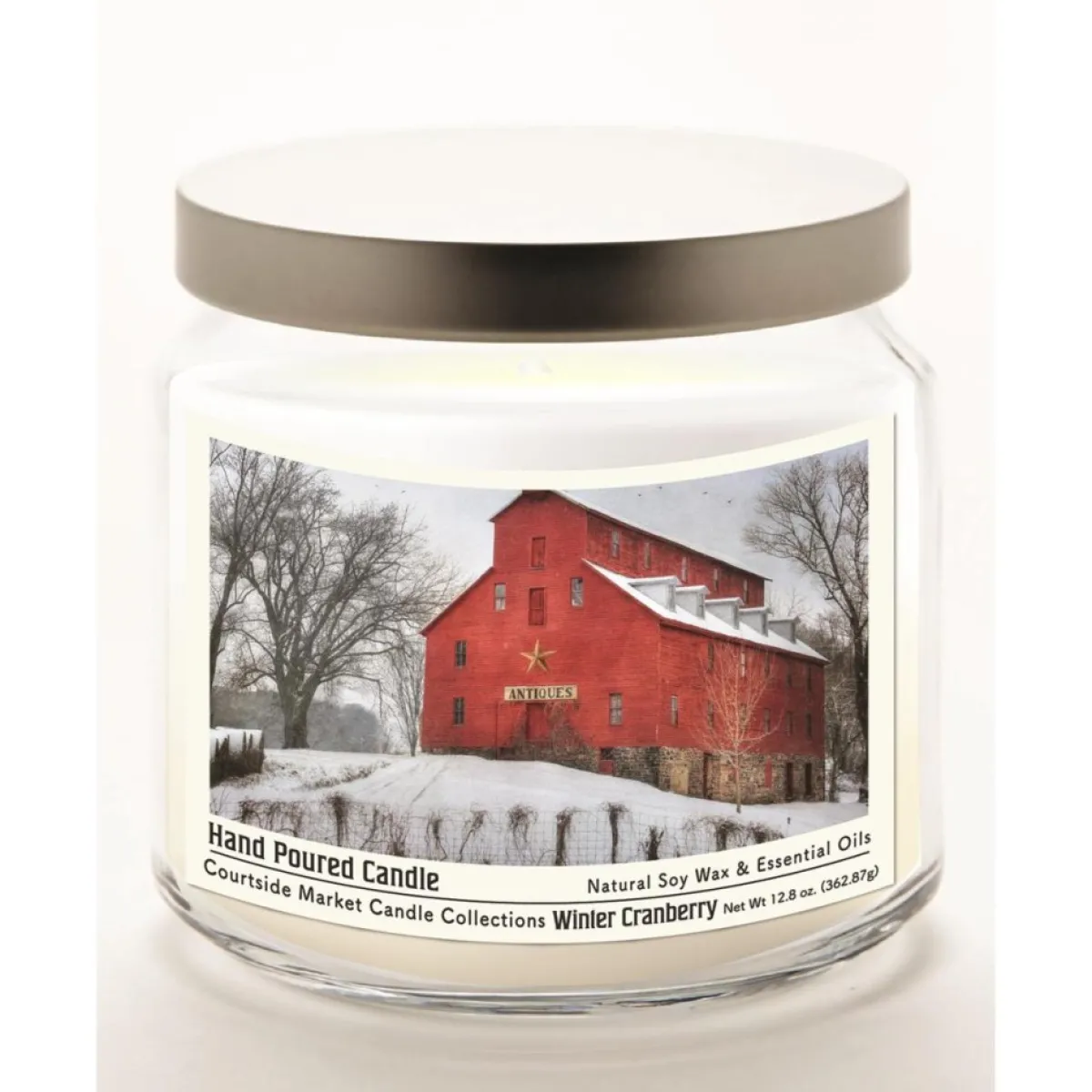 Courtside Market Candles | Snow At The Farm Infused Wax Candle With Silver Lid