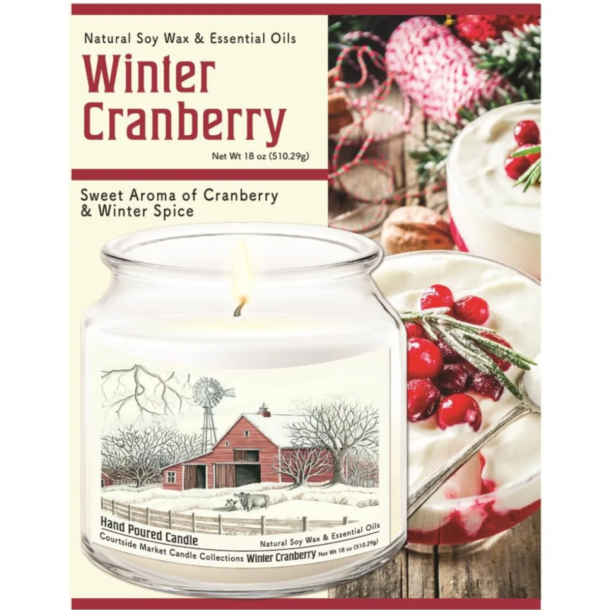 Courtside Market Candles | Soy Candle W/ Essential Oils + Lid-Winter Barn W/Mill