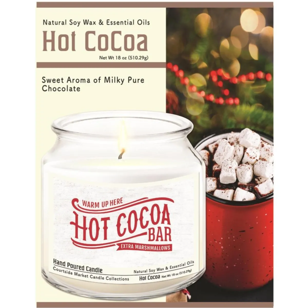 Courtside Market Candles | Soy Candle With Essential Oils + Lid - Hot Cocoa Bar