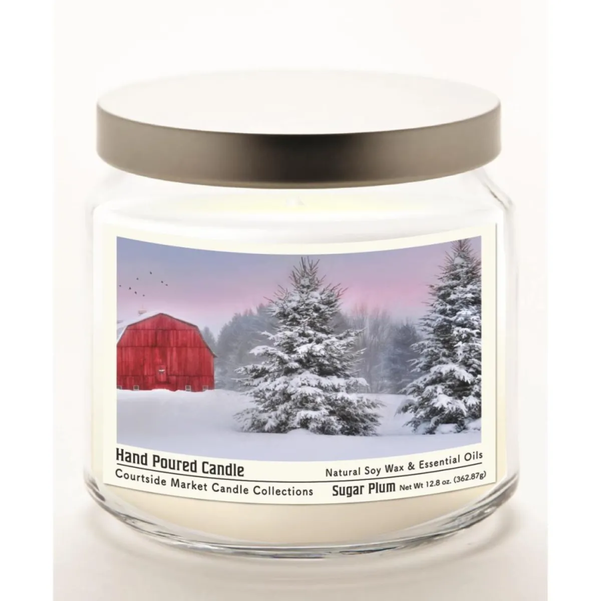 Courtside Market Candles | Tree Farm Wax Candle In Glass Jar With Silver Lid