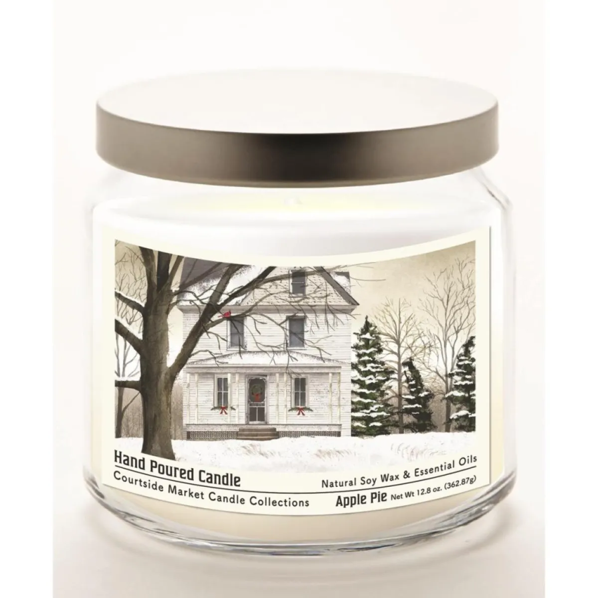 Courtside Market Candles | White Christmas Candle Glass Jar With Silver Lid