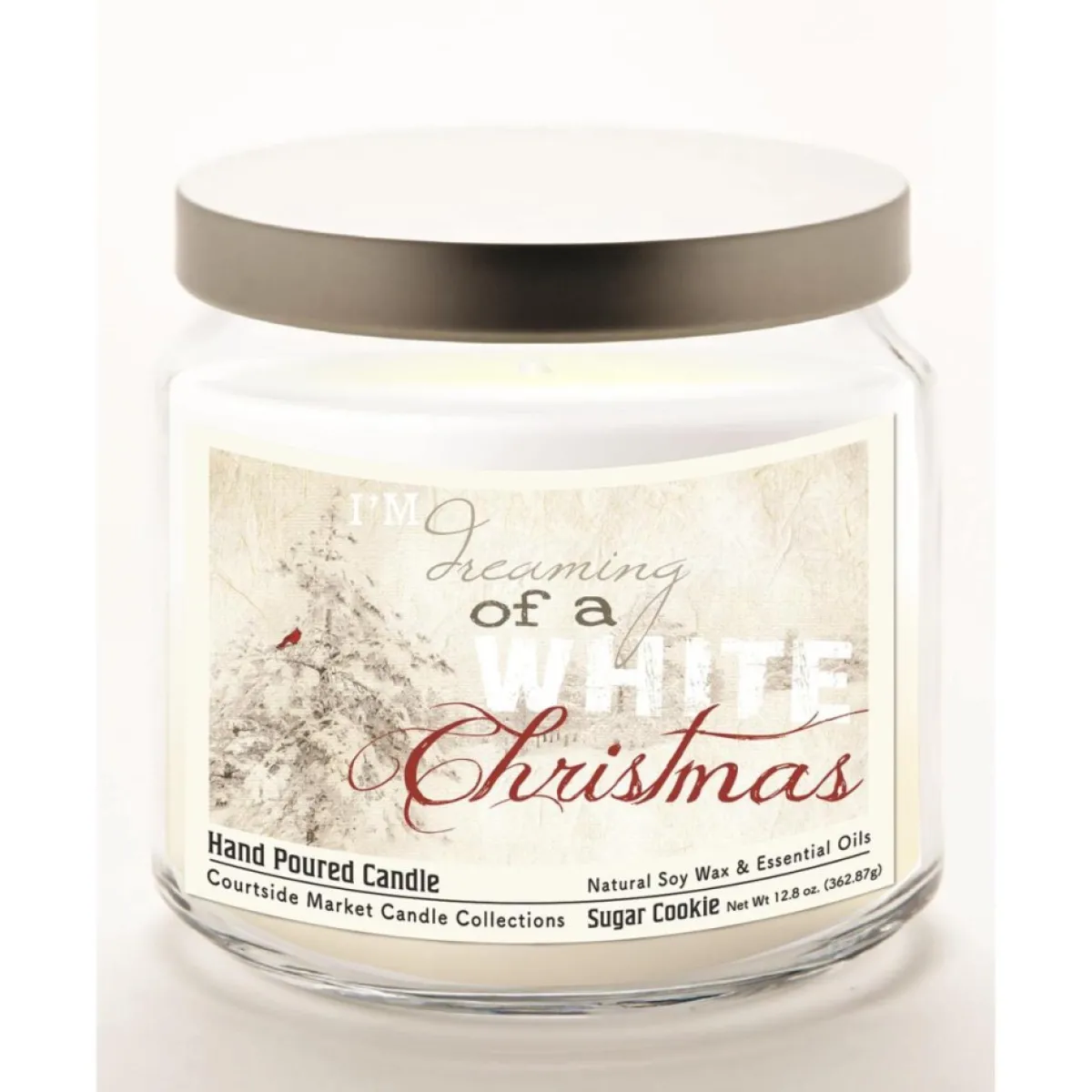 Courtside Market Candles | White Christmas Infused Wax Candle With Silver Lid