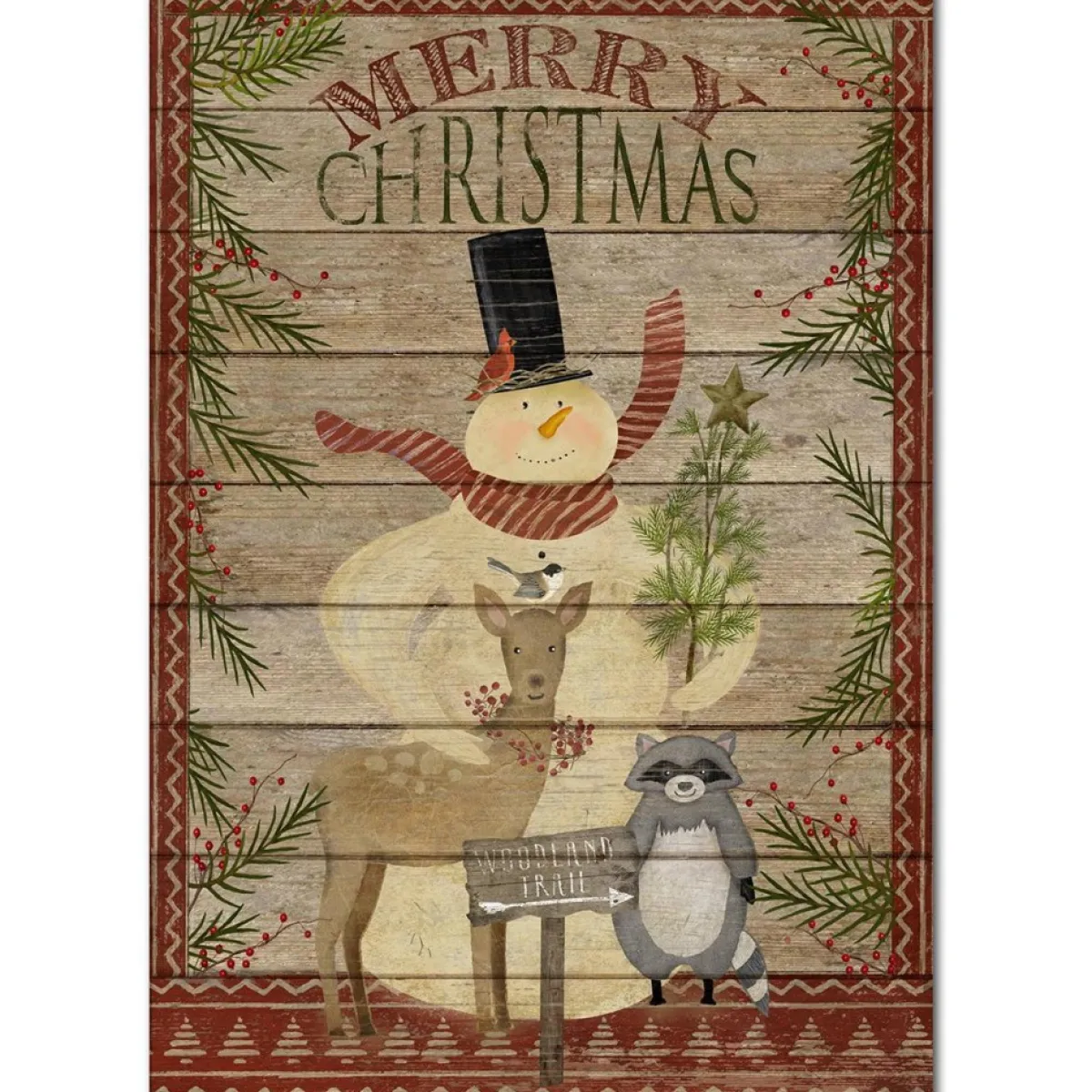 Courtside Market Indoor Decor | Woodland Snowman Flag 12" X 18" Wood Art