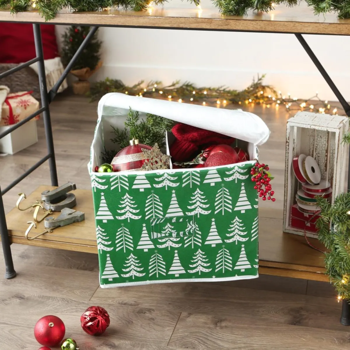 Design Imports Storage | Triple Christmas Tree Print Ornament Storage Bin, Large