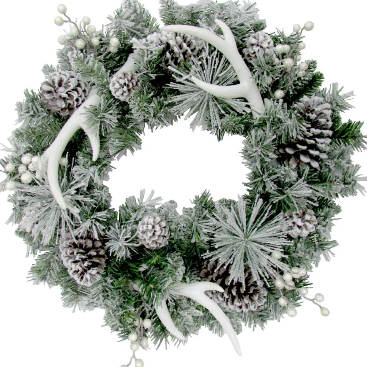 Fraser Hill Farm Wreaths, Garlands & More | 24" Christmas Frosted Wreath W Pinecones And Antlers