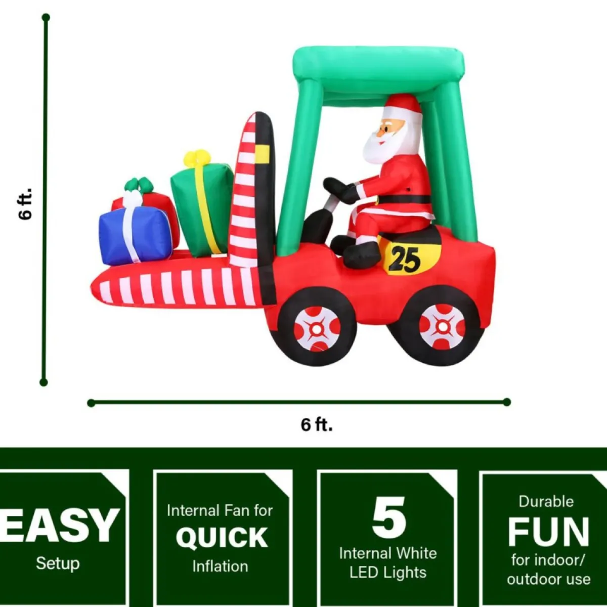 Fraser Hill Farm Outdoor Decor | 6 Ft. Pre-Lit Inflatable Santa In Fork Lift