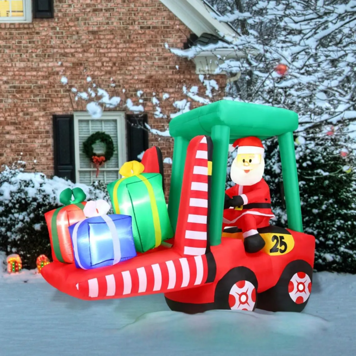 Fraser Hill Farm Outdoor Decor | 6 Ft. Pre-Lit Inflatable Santa In Fork Lift