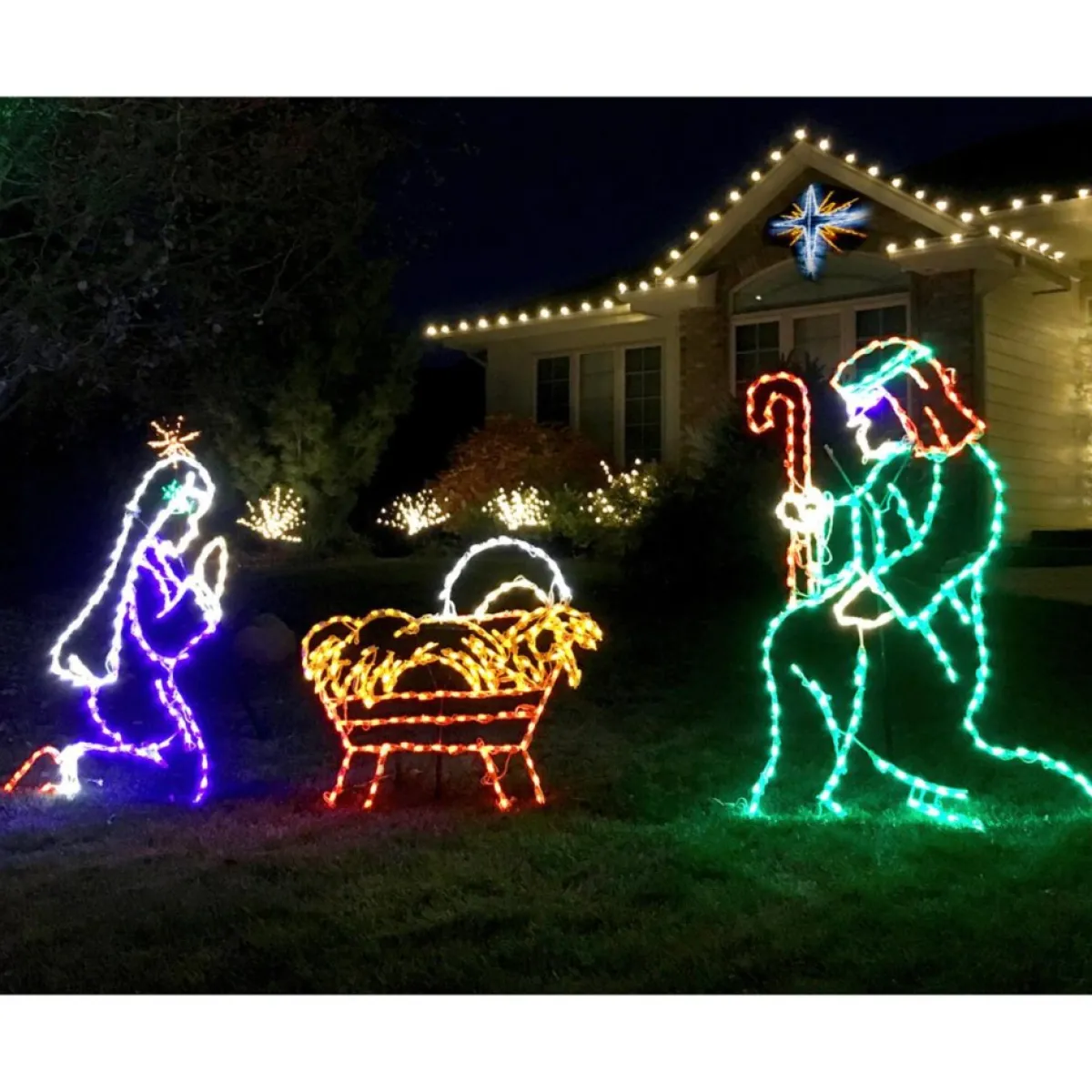 Fraser Hill Farm Outdoor Decor | Christmas Giant Outdoor Lights 4-Piece Nativity Set