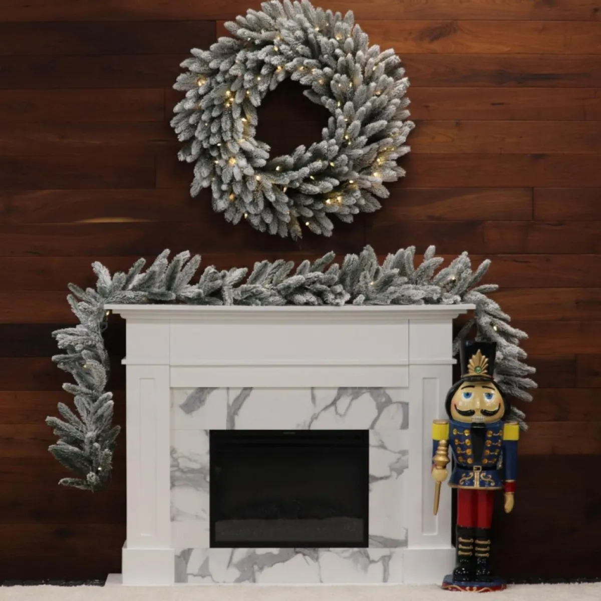 Fraser Hill Farm Wreaths, Garlands & More | 9-Ft. Icy Frost Snow Flocked Garland W/ White Lights