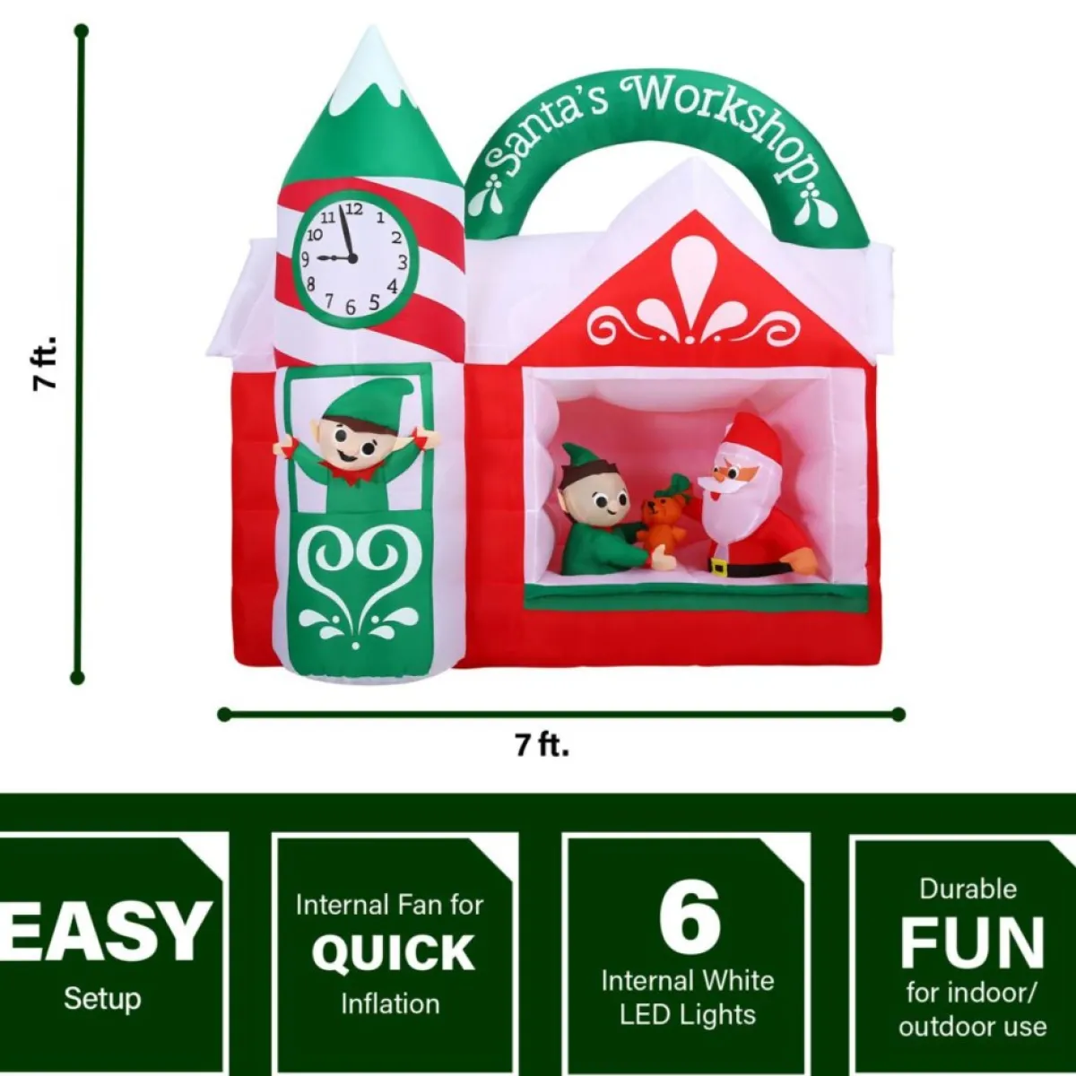 fraser_hill_farm_ft_prelit_inflatable_santas_workshop_6.webp Fraser Hill Farm Outdoor Decor | 7-Ft. Pre-Lit Inflatable Santa's Workshop