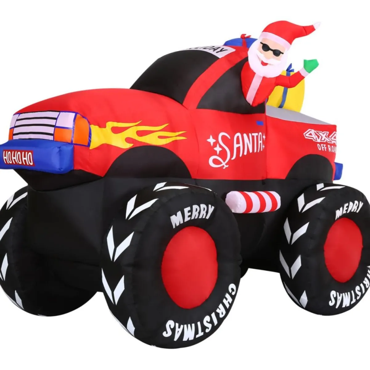 Fraser Hill Farm Outdoor Decor | Fraser Hill 7-Ft. Wide Pre-Lit Inflatable Santa In Monster Truck