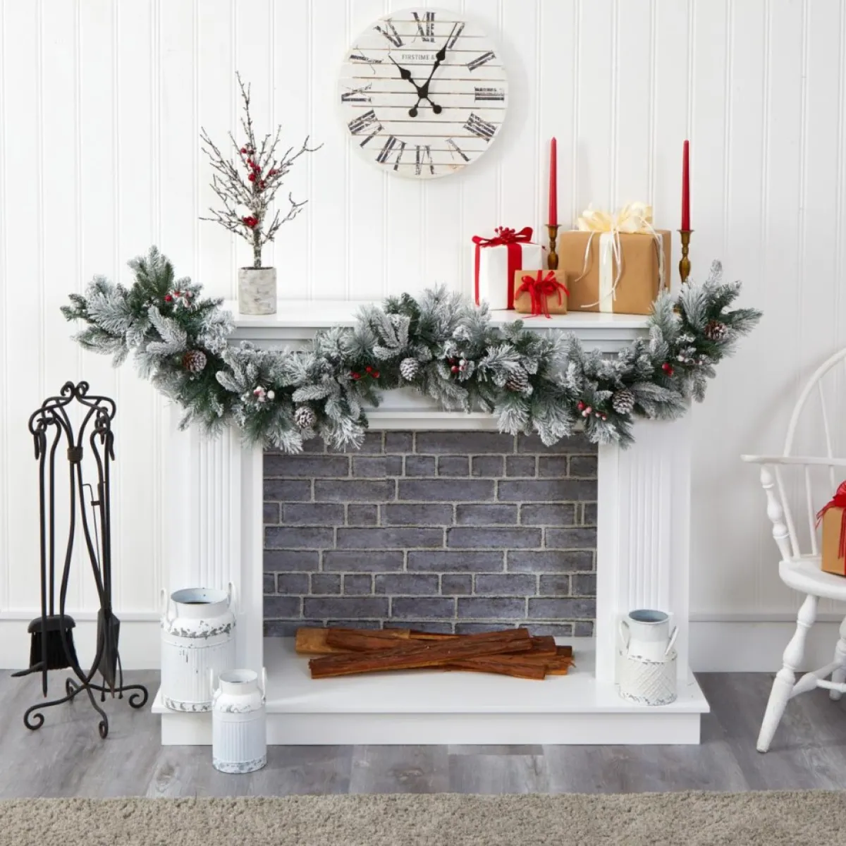 Nearly Natural Wreaths, Garlands & More | 6 Ft. Flocked Mixed Pine Artificial Christmas Garland With 50 Led Lights, Pine Cones And Berries