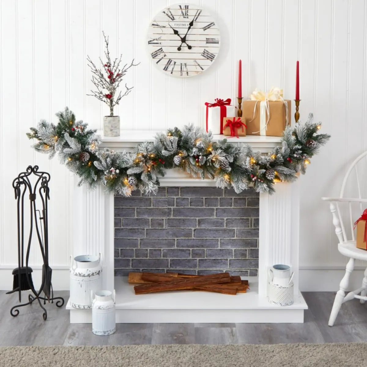 Nearly Natural Wreaths, Garlands & More | 6 Ft. Flocked Mixed Pine Artificial Christmas Garland With 50 Led Lights, Pine Cones And Berries