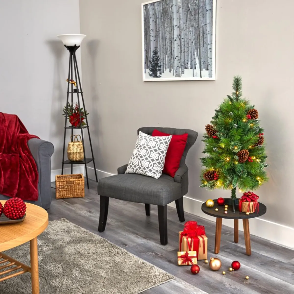 Nearly Natural Christmas Trees | 3 Ft. Montana Mixed Pine Artificial Christmas Tree With Pine Cones, Berries And 50 Clear Led Lights