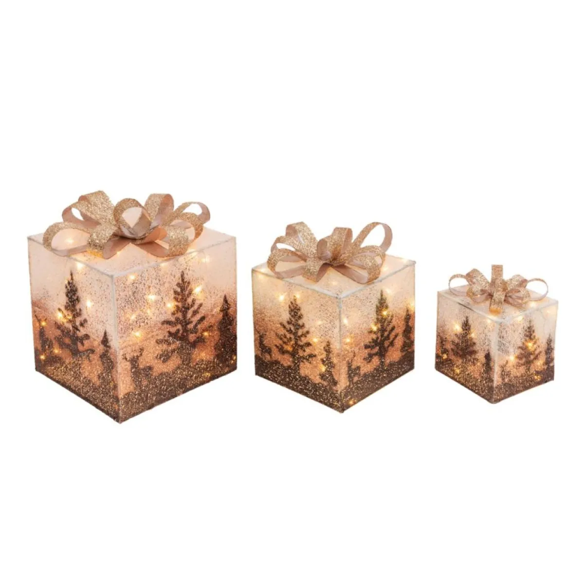 Gerson Indoor Decor | 3-Piece Electric Lighted Holiday Jewel Gift Box Decor