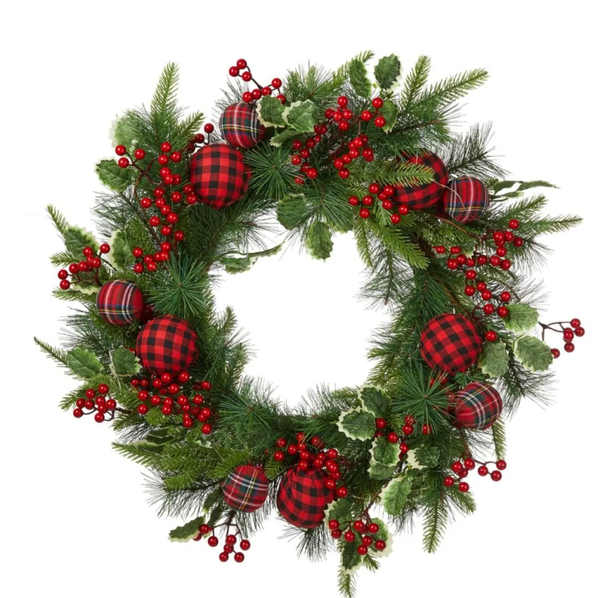 Glitzhome Wreaths, Garlands & More | 24" D Ornament Berry Holly Pine Wreath With Lights