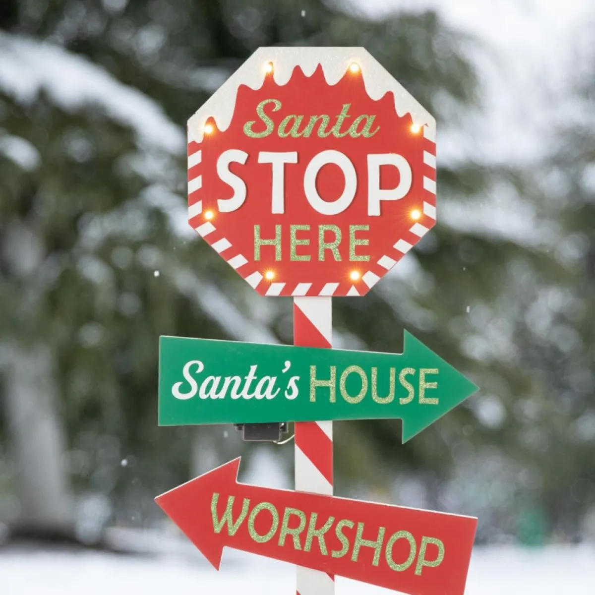Glitzhome Outdoor Decor | 41.75" H Led Wooden Yard Stake Written With Santa Stop Here