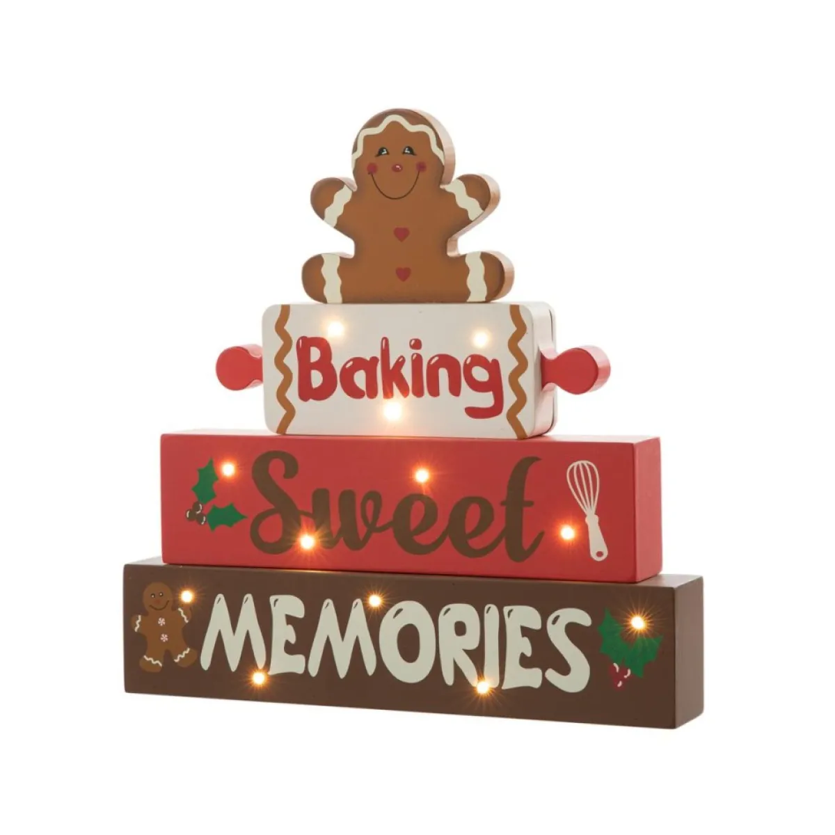 Glitzhome Indoor Decor | 12" H Lighted Wooden Christmas Gingerbread Man Table Decor