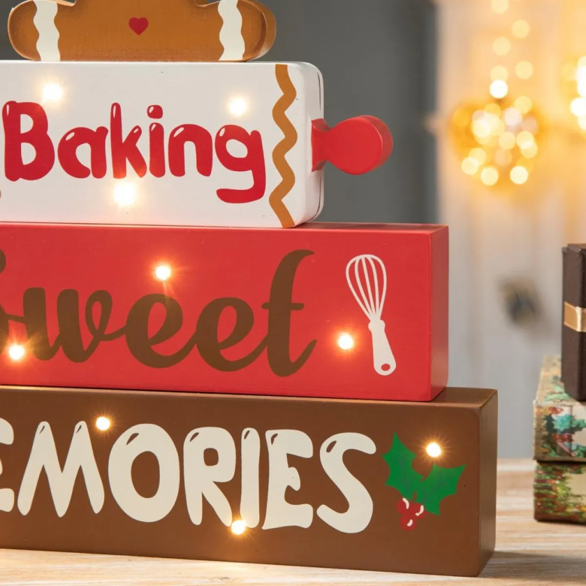 Glitzhome Indoor Decor | 12" H Lighted Wooden Christmas Gingerbread Man Table Decor