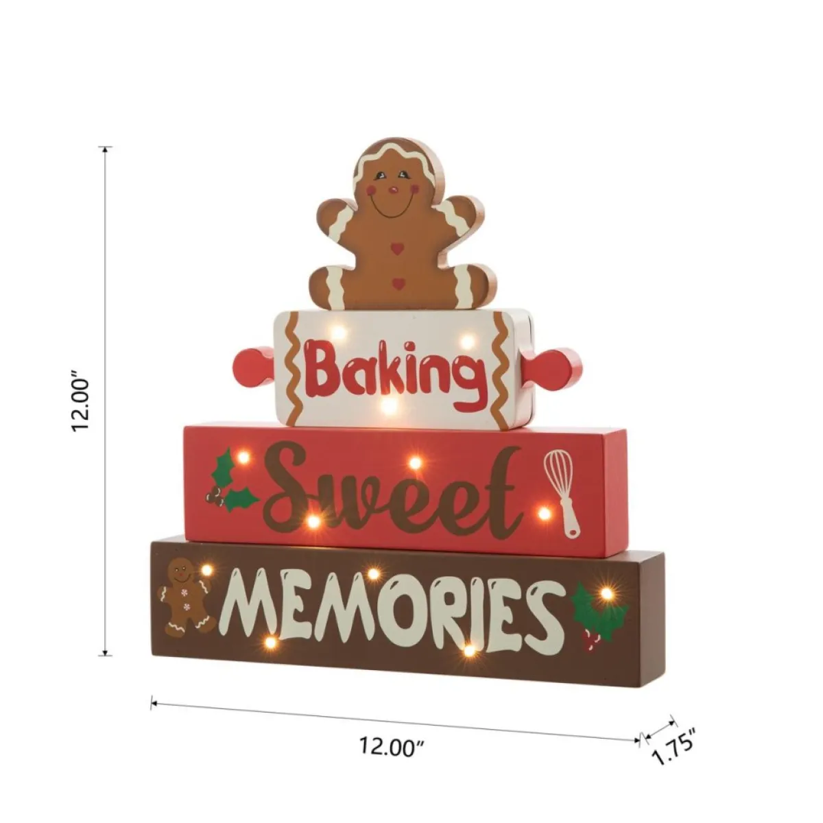 Glitzhome Indoor Decor | 12" H Lighted Wooden Christmas Gingerbread Man Table Decor
