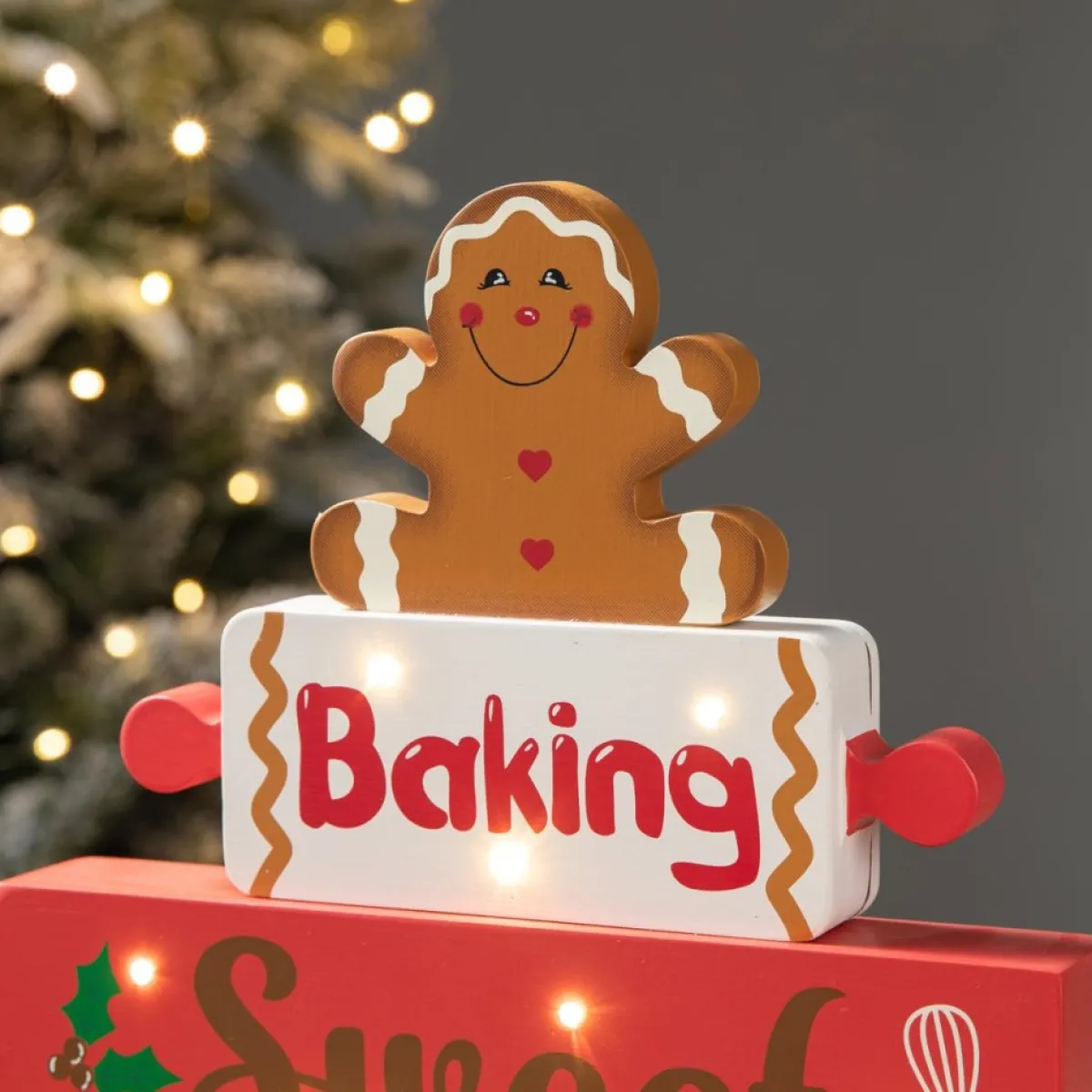 Glitzhome Indoor Decor | 12" H Lighted Wooden Christmas Gingerbread Man Table Decor