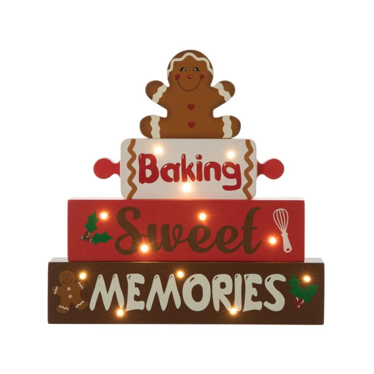 Glitzhome Indoor Decor | 12" H Lighted Wooden Christmas Gingerbread Man Table Decor